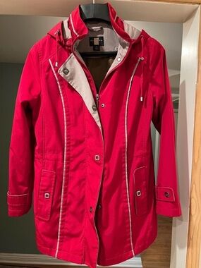 Nordstrom Gallery Red Women's Hooded Trench Coat - Rain Jacket